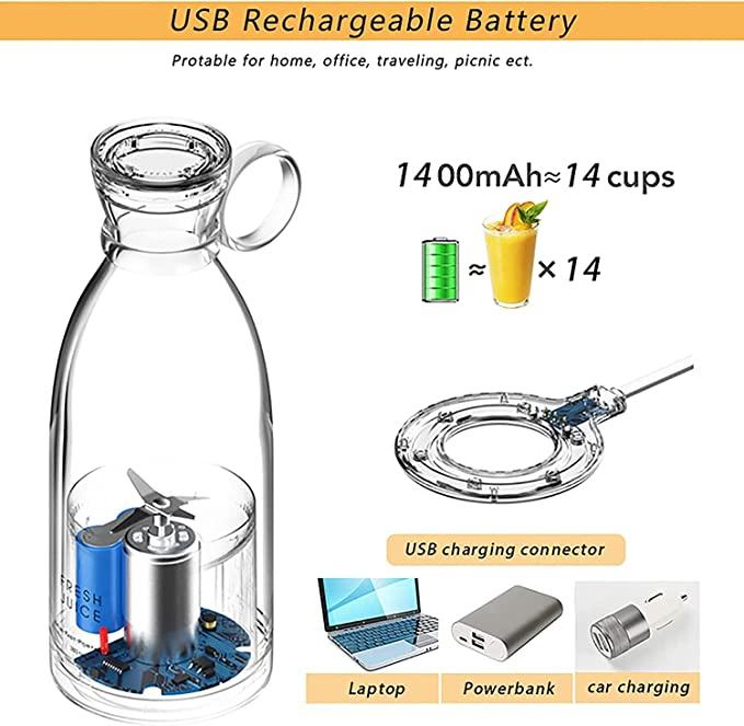 Portable Blender Juicer for Smoothie, Juice, Vegetable, Shakes with 4 Blades | Wireless Charging Mini Blender 400ml