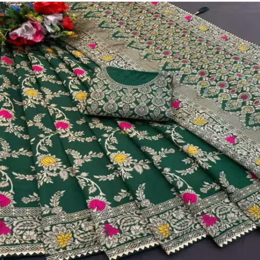 Latest Designer Banarasi Silk Saree for Women With Unstitched (brocade) Blouse Piece