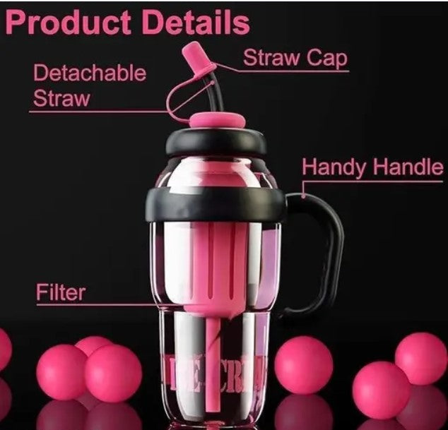 Water Bottle with Handle and Straw