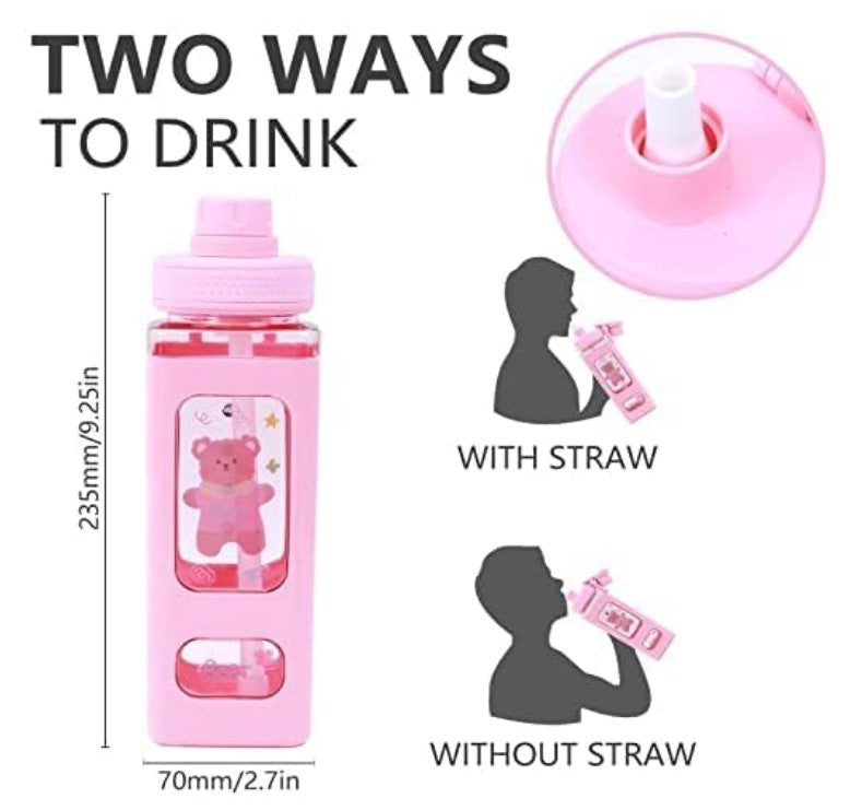 Kawaii Water Bottle with Lid and Straw (700ml)