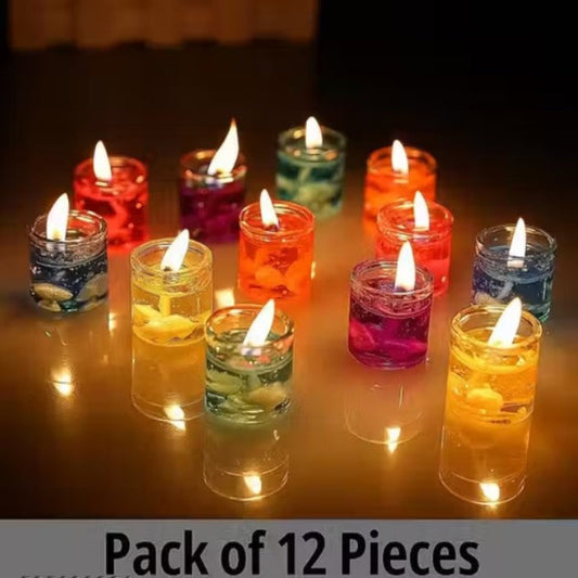 Multicolour Glass Jelly Gel Candles – Pack of 12