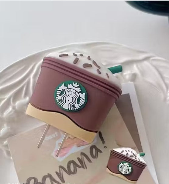 Soomio Silicone Charger Case Cover – Funny Cartoon Design (Starbucks Coffee)