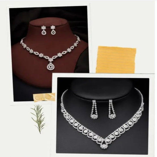 Combo Set- Beautiful Brass AD Stud Necklace Jewellery Set