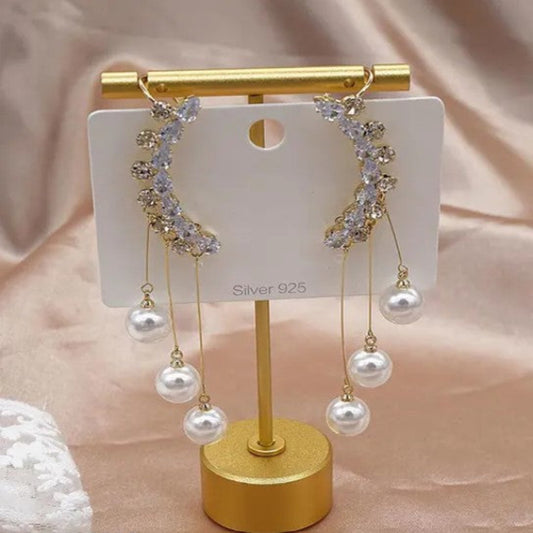 Korean-Style Ear Cuff with Pearl Tassel Drops