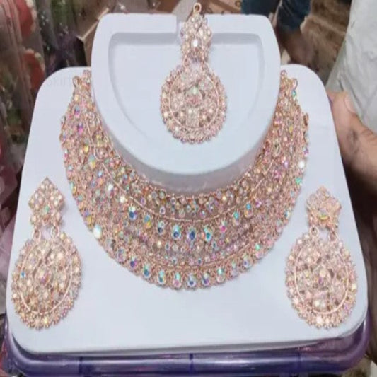 Rose Gold Necklace Set with Earrings