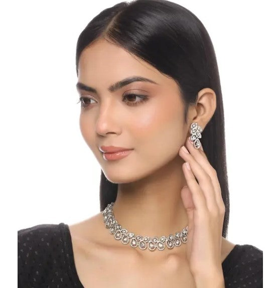 Rhodium Plated Jewellery Set with White Austrian Diamond
