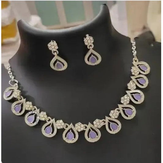Purple Pistachio Necklace Set in Rhodium Polish