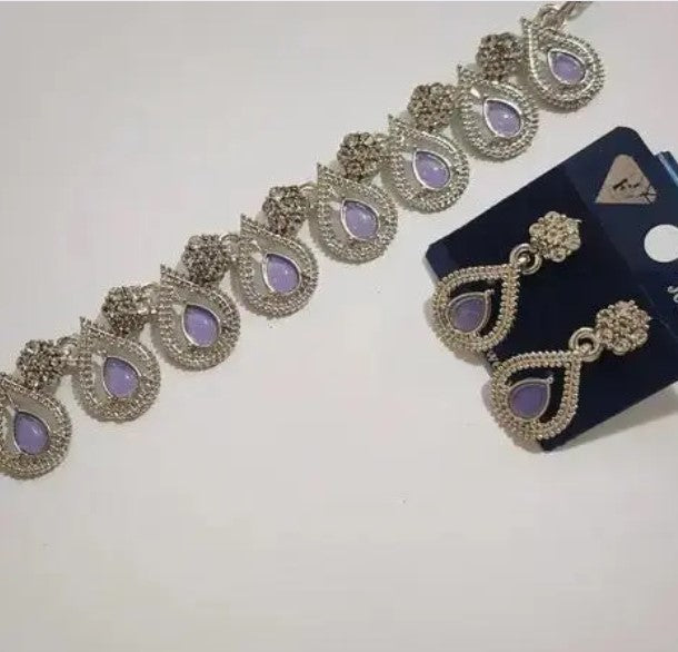 Purple Pistachio Necklace Set in Rhodium Polish