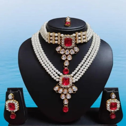 The Stunning Rock combo necklace set with earrings and maang tika