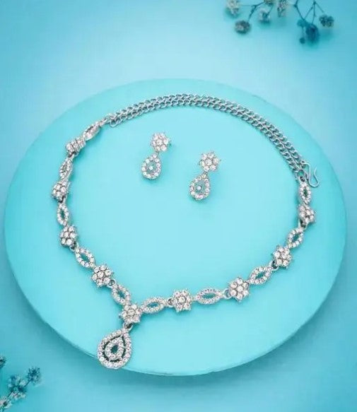 Combo Set- Beautiful Brass AD Stud Necklace Jewellery Set