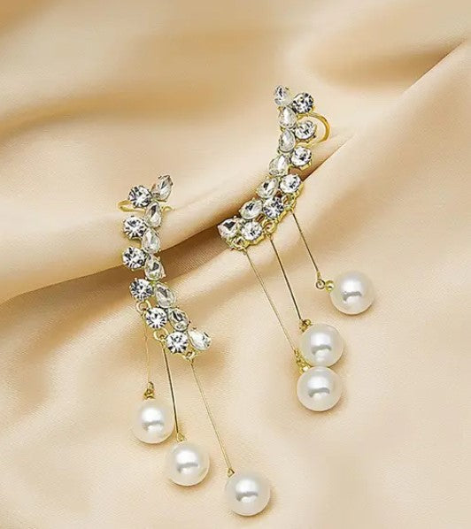 Korean-Style Ear Cuff with Pearl Tassel Drops
