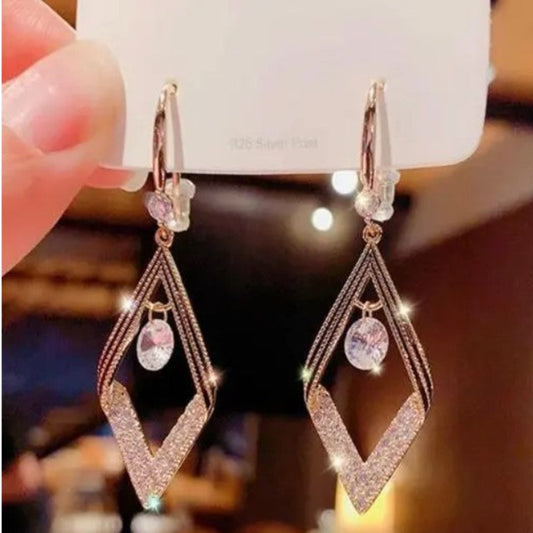 Black & Gold Rhinestone Drop Earrings – Statement Boho Style