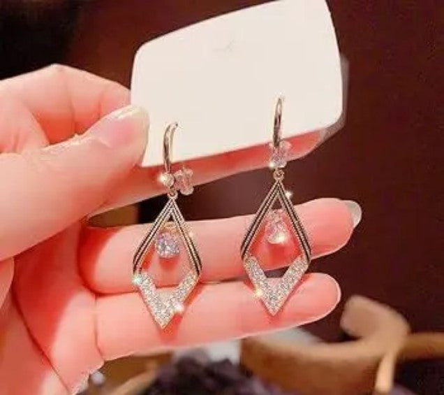 Black & Gold Rhinestone Drop Earrings – Statement Boho Style