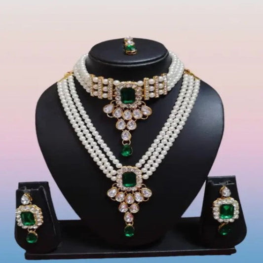 The Stunning Rock Combo Necklace Set with Earrings & Maang Tika