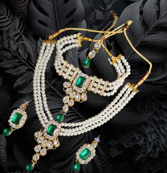 The Stunning Rock Combo Necklace Set with Earrings & Maang Tika